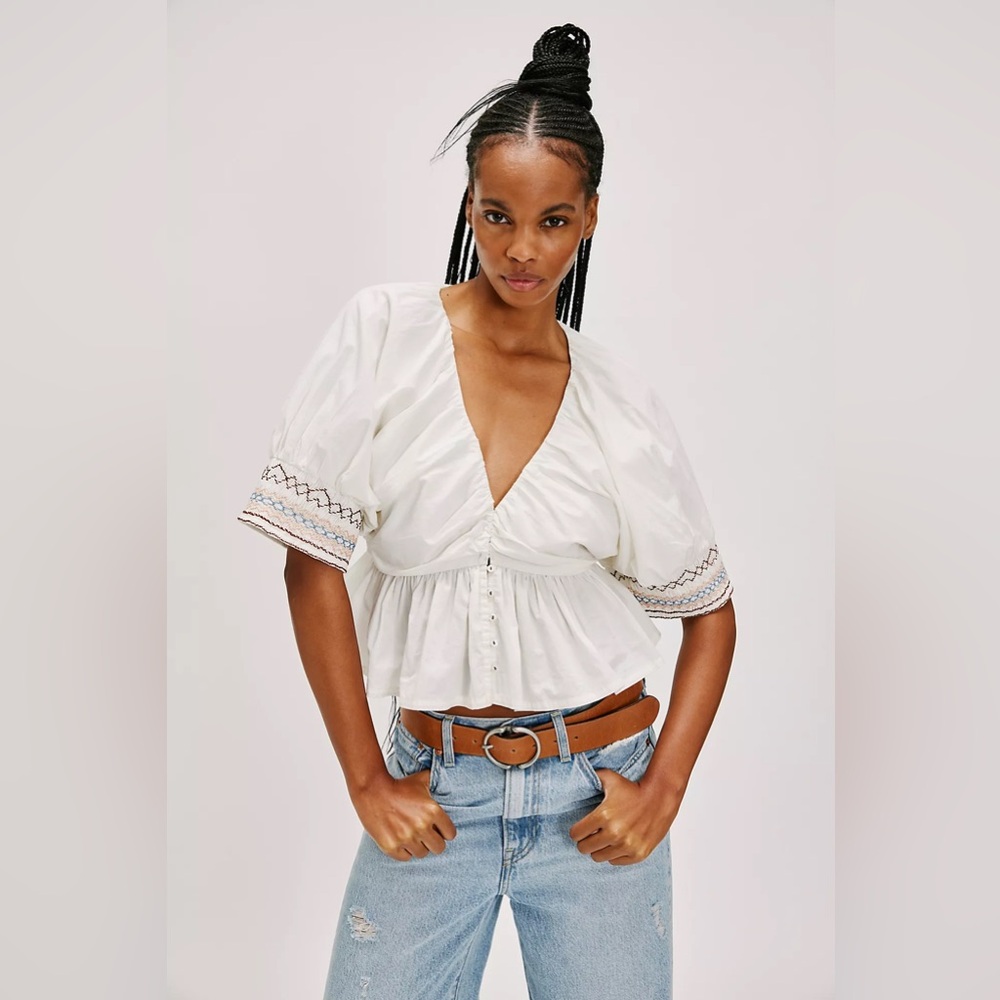 NWT Free People Where We Meet Smocked Blouse